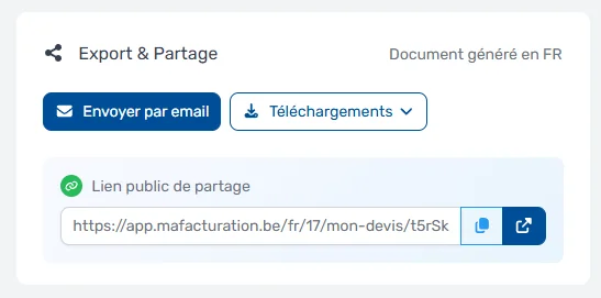 Lien public de partage d'un devis ou d'une facture MaFacturation